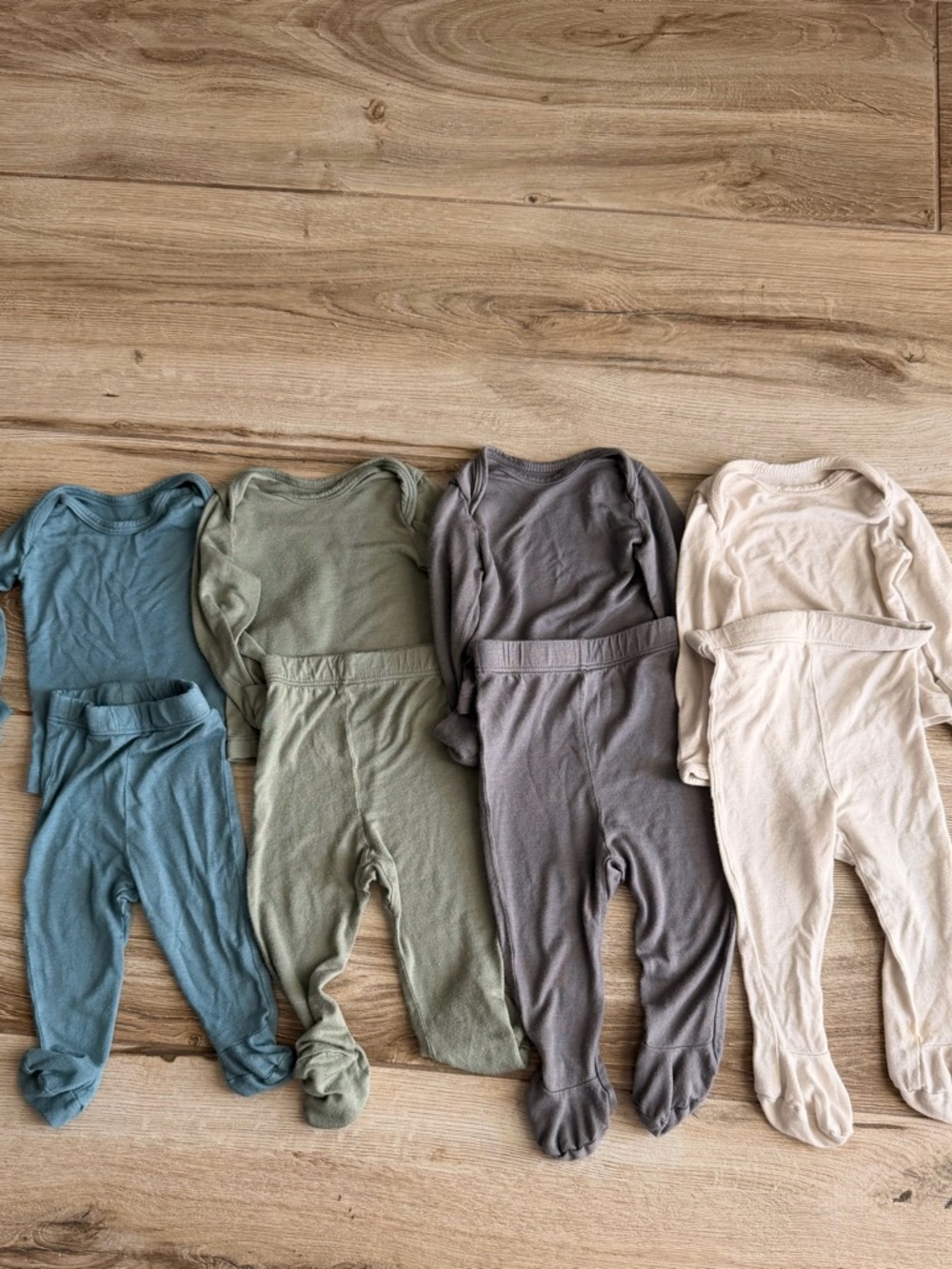 Solly Baby Footed Onesies - Blue, Sage, Gray, Cream